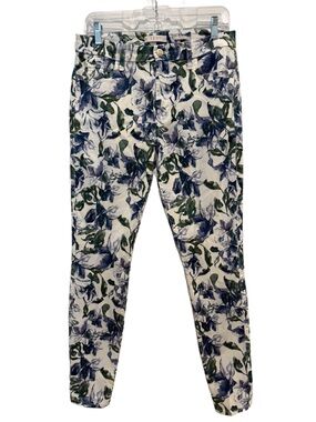 Jen 7 Blue & White Floral Skinny Skinny Jeans with Navy & Olive Print. 8